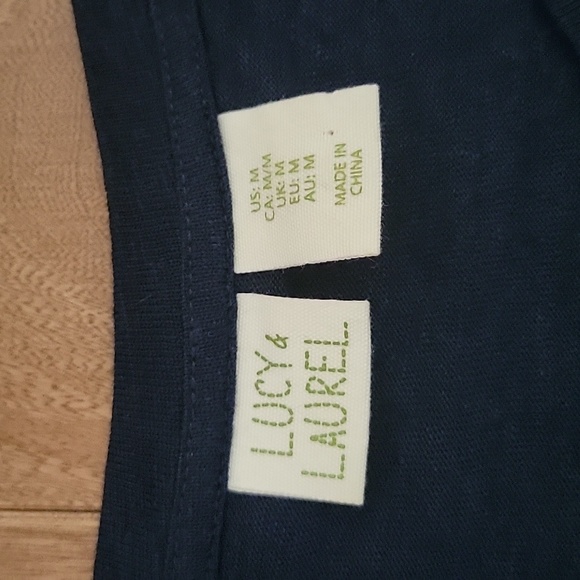 Lucy and Laurel Linen Blue Tank with Cute Trim Medium - Picture 2 of 6